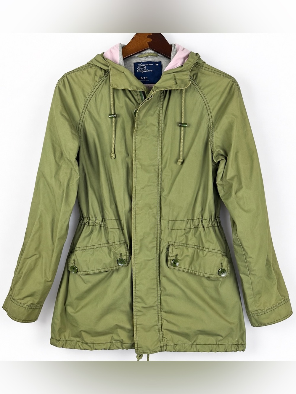 Y2K American Eagle Olive Hooded Utility Parka Jacket 2009 XS